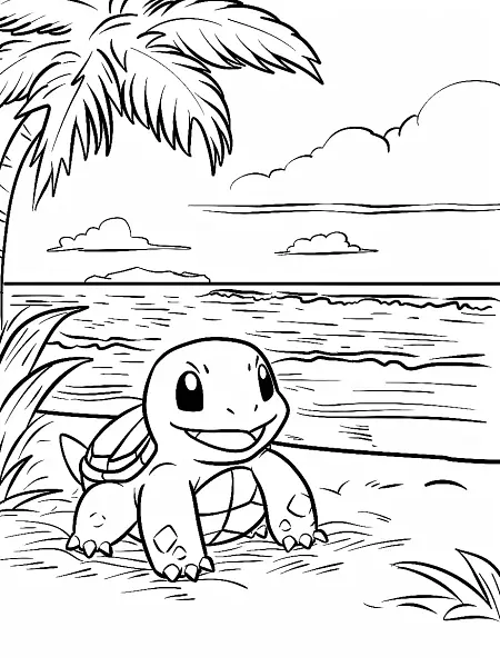 Squirtle Pokemon, happy expression, beach backg... - 0