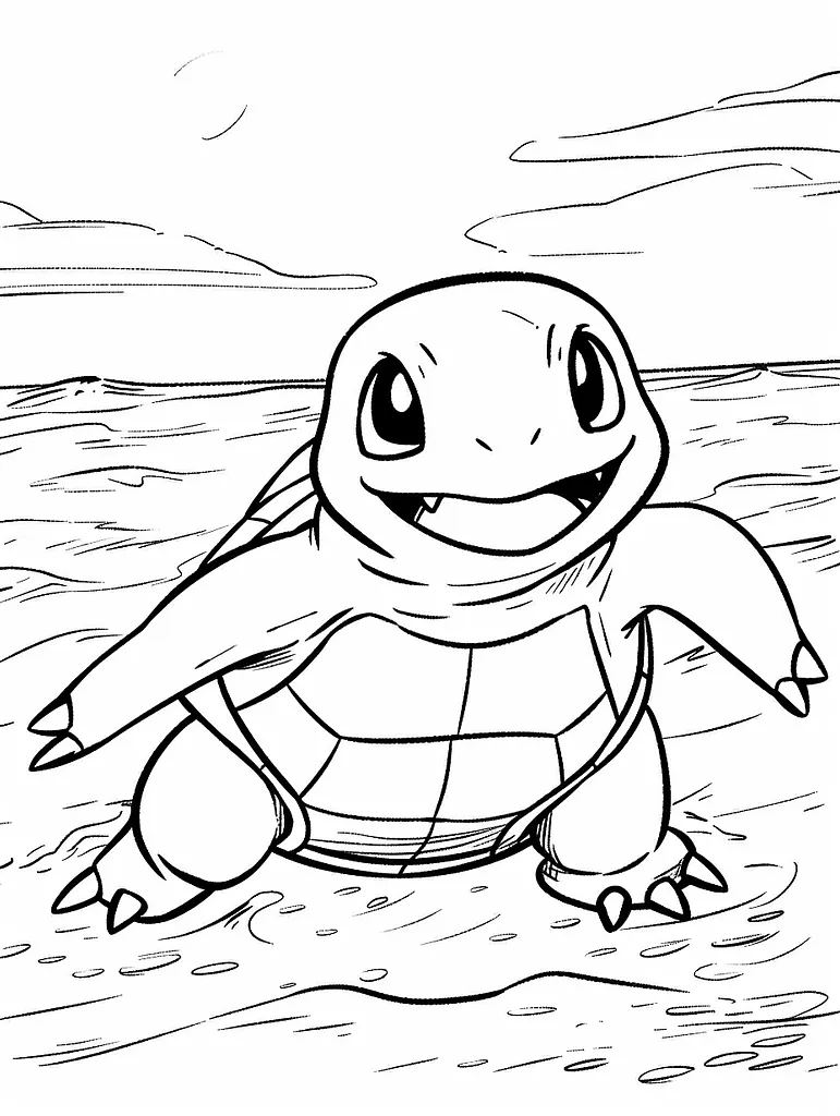 Squirtle Pokemon, happy expression, beach backg... 3