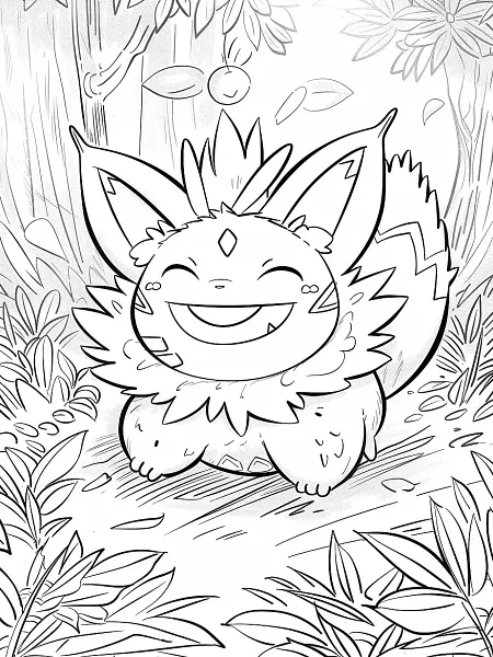 Nidoqueen Pokemon Coloring Page - Happy in the Forest - 2