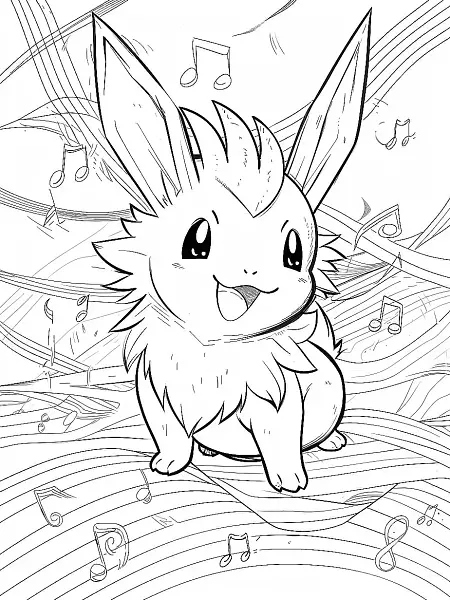 Cute Nidorina Pokemon Coloring Page with Musical Notes Background - 0