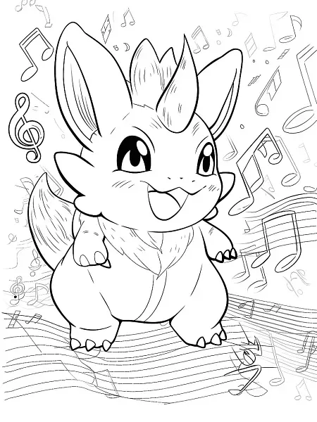 Cute Nidorina Pokemon Coloring Page with Musical Notes Background - 2