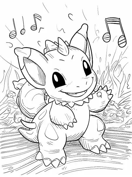 Cute Nidorina Pokemon Coloring Page with Musical Notes Background - 1