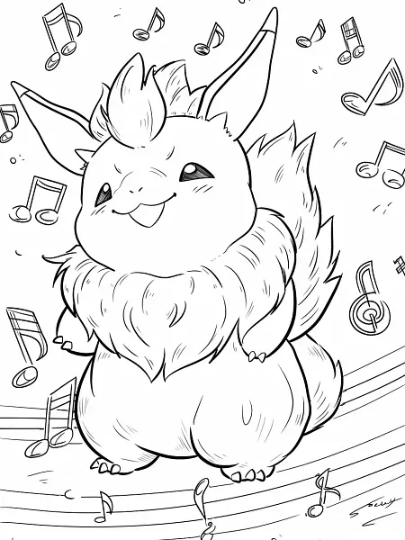 Cute Nidorina Pokemon Coloring Page with Musical Notes Background - 3