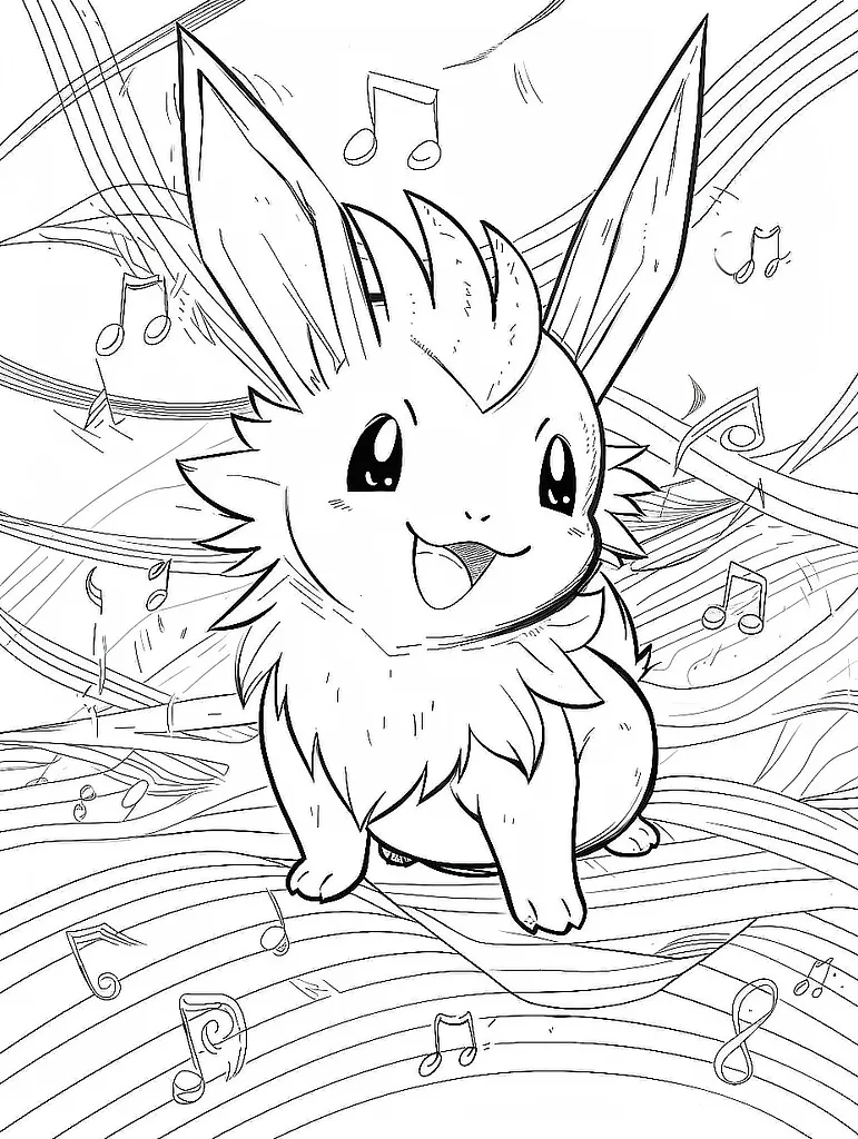 Cute Nidorina Pokemon Coloring Page with Musical Notes Background