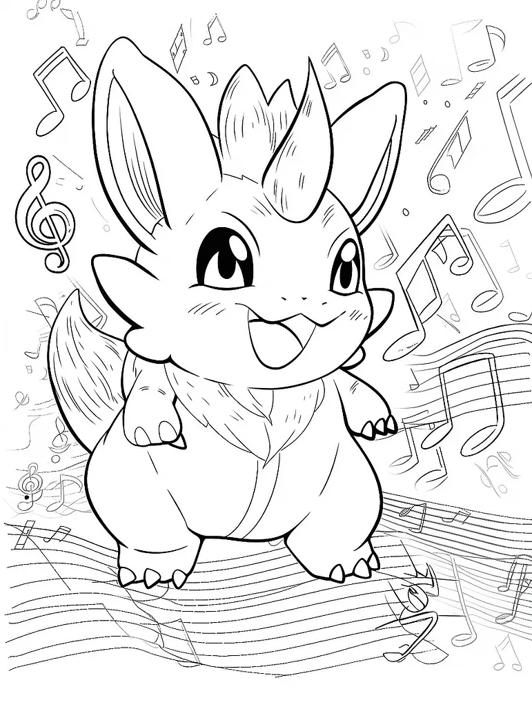 Cute Nidorina Pokemon Coloring Page with Musical Notes Background 3