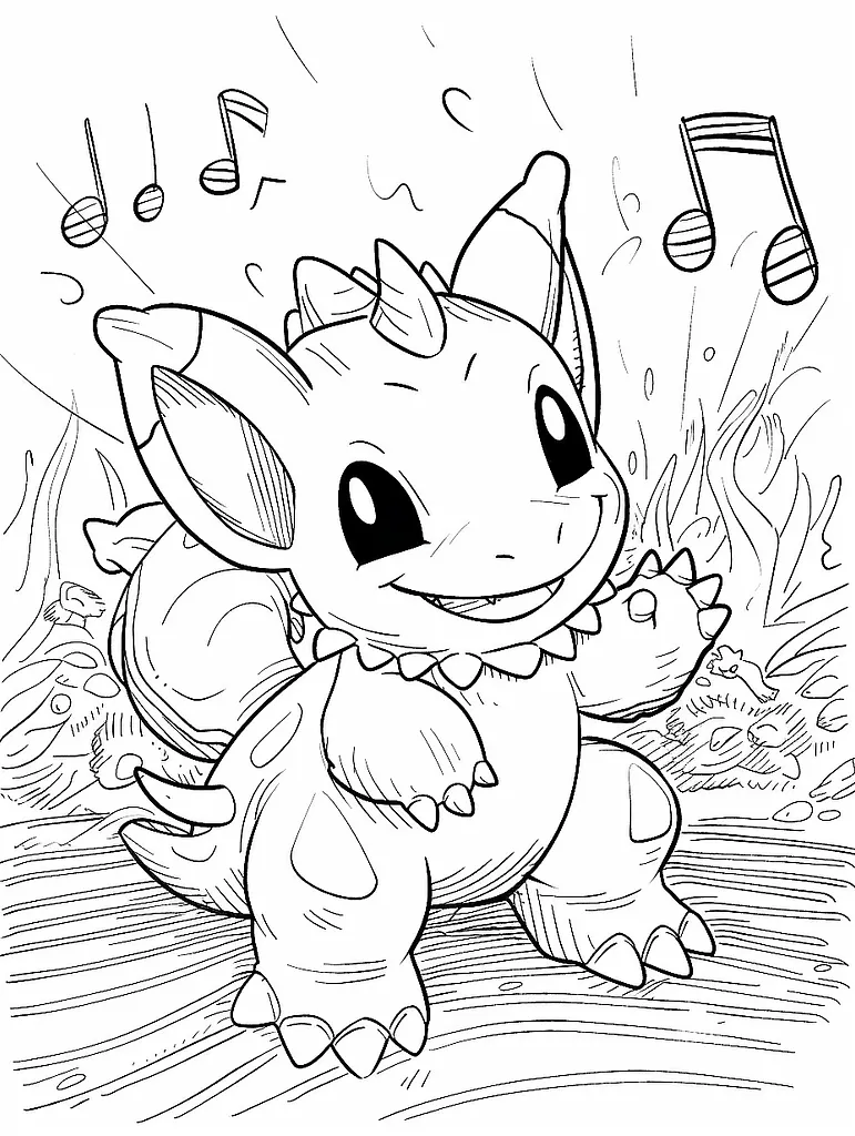 Cute Nidorina Pokemon Coloring Page with Musical Notes Background 2