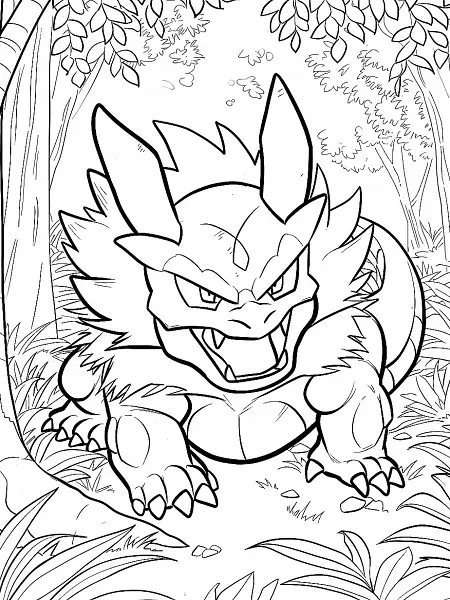 Fierce Nidorino in a Forest - Coloring Page - 0