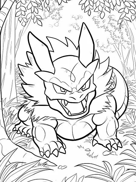 Fierce Nidorino in a Forest - Coloring Page - 2