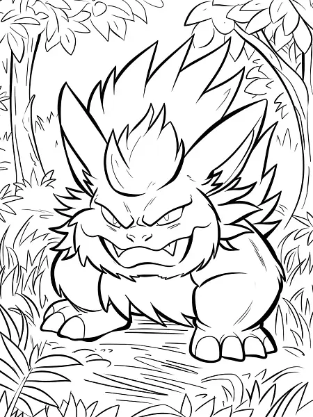 Fierce Nidorino in a Forest - Coloring Page - 3