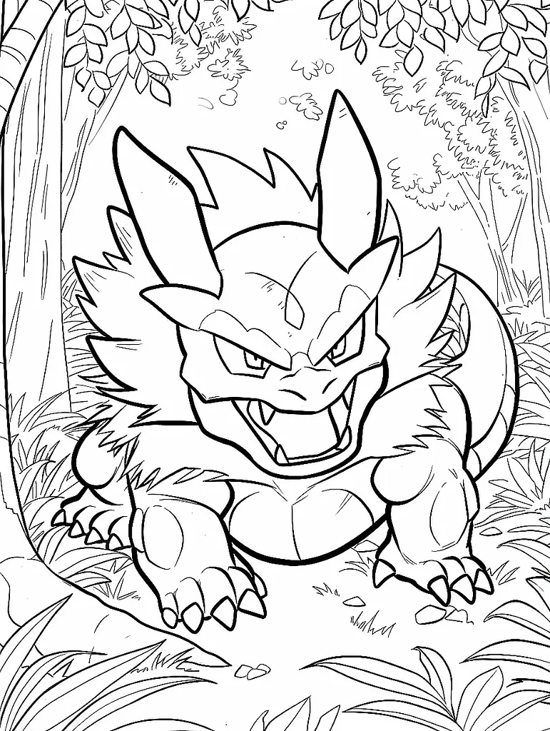 Fierce Nidorino in a Forest - Coloring Page