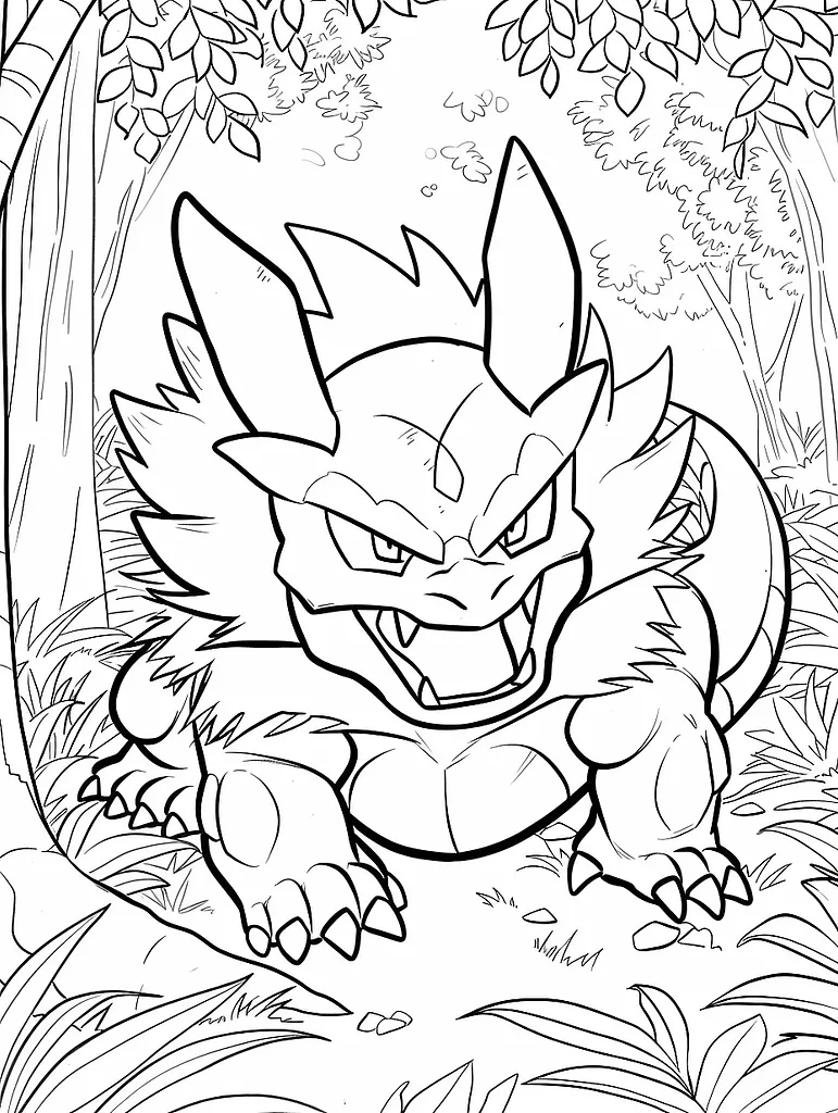 Fierce Nidorino in a Forest - Coloring Page 3