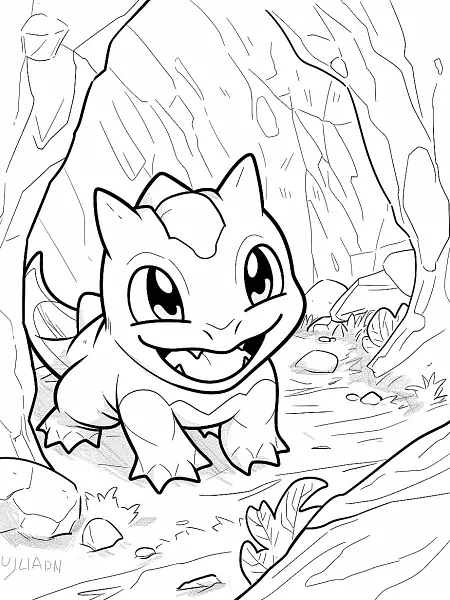 Happy Zubat in a Cave - Coloring Page - 1