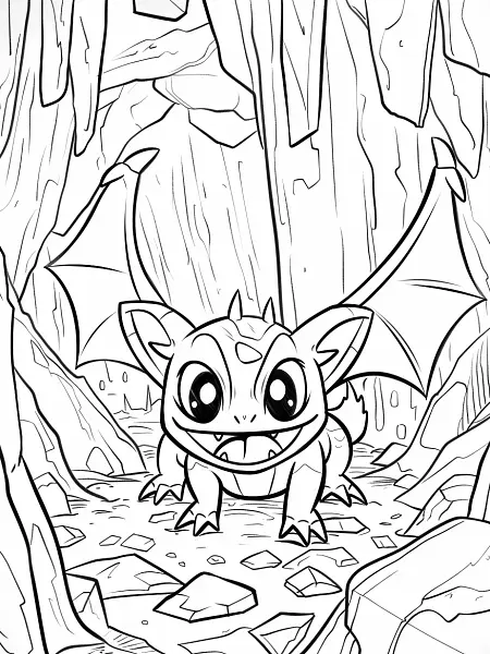 Happy Zubat in a Cave - Coloring Page - 3