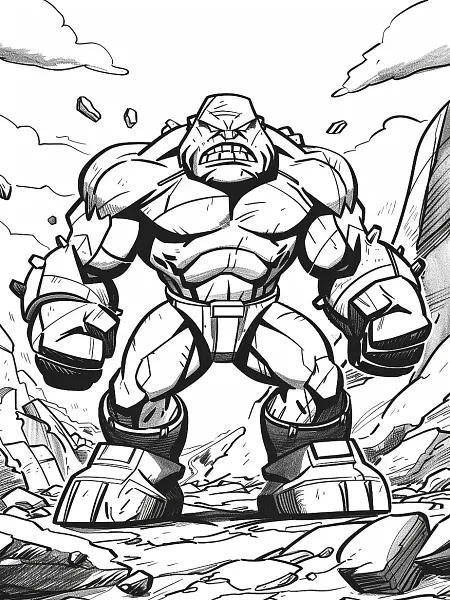 Golem in Rocky Landscape Coloring Page - 1