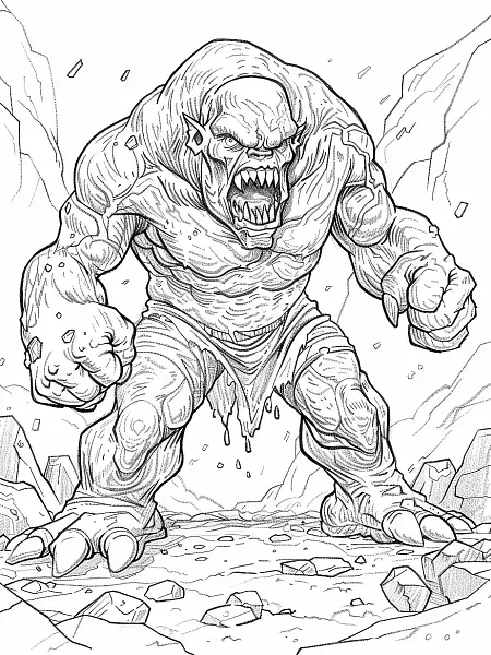 Golem in Rocky Landscape Coloring Page - 0