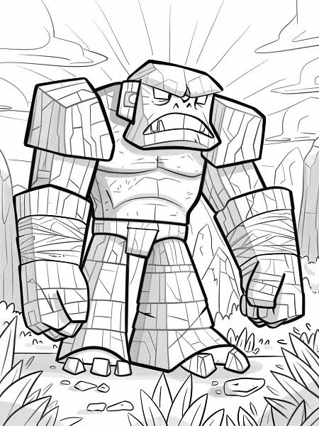 Golem in Rocky Landscape Coloring Page - 3