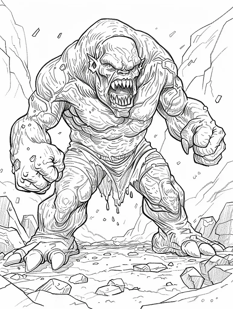 Golem in Rocky Landscape Coloring Page