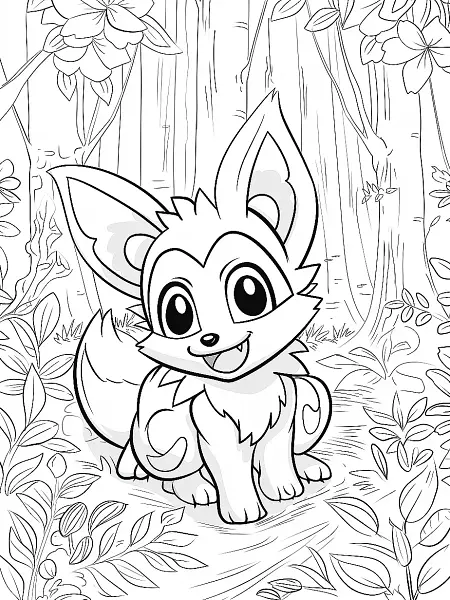 Farfetch'd Pokemon in Forest - Coloring Page - 0