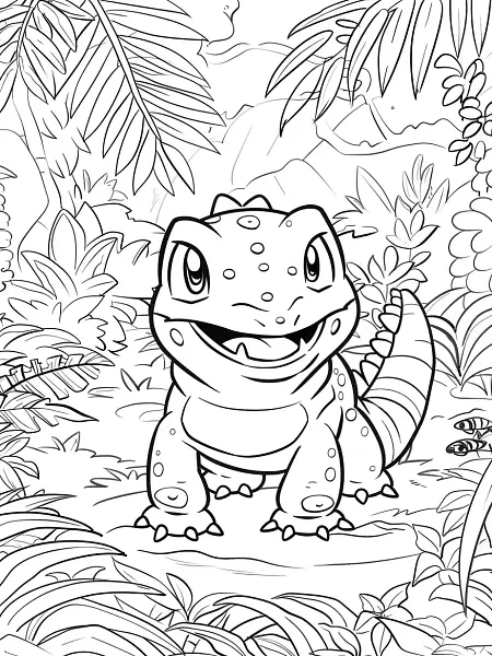 Happy Croconaw in the Jungle - Kids Coloring Page - 3