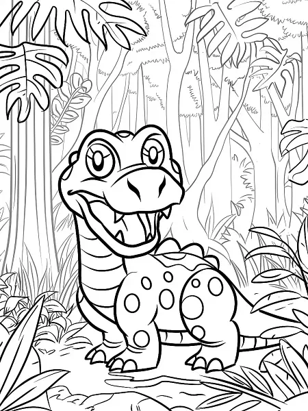 Happy Croconaw in the Jungle - Kids Coloring Page - 1