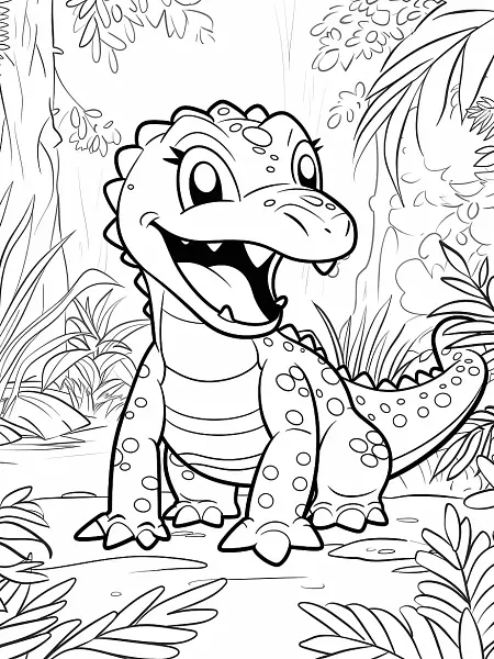 Happy Croconaw in the Jungle - Kids Coloring Page - 2