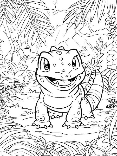 Happy Croconaw in the Jungle - Kids Coloring Page - 0