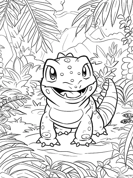 Happy Croconaw in the Jungle - Kids Coloring Page