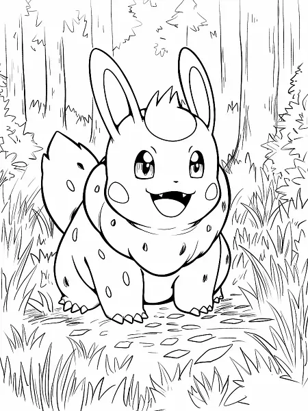 Nidoran ♀ Pokemon Coloring Page in a Forest - 1