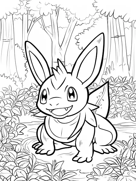 Nidoran ♀ Pokemon Coloring Page in a Forest - 3