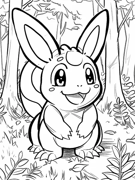 Nidoran ♀ Coloring Page with Forest Background - 0