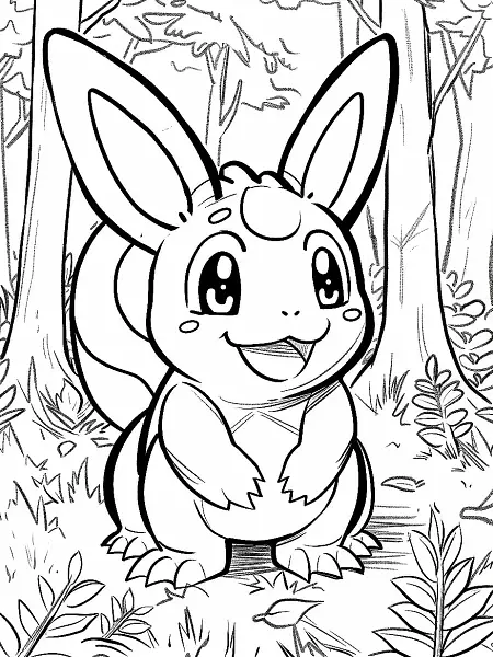 Nidoran ♀ Coloring Page with Forest Background