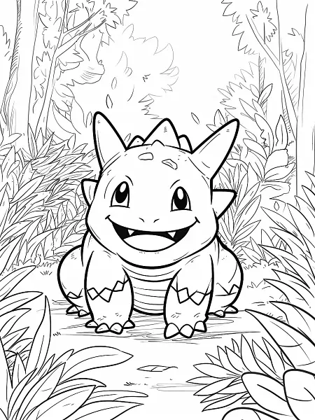 Nidoran ♀ Coloring Page with Forest Background - 2