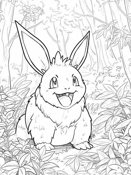 Nidoran ♀ Coloring Page with Forest Background - 3