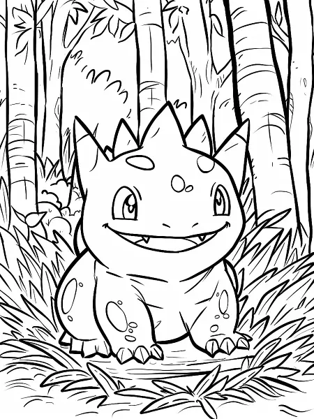 Nidoran ♀ Coloring Page with Forest Background - 1