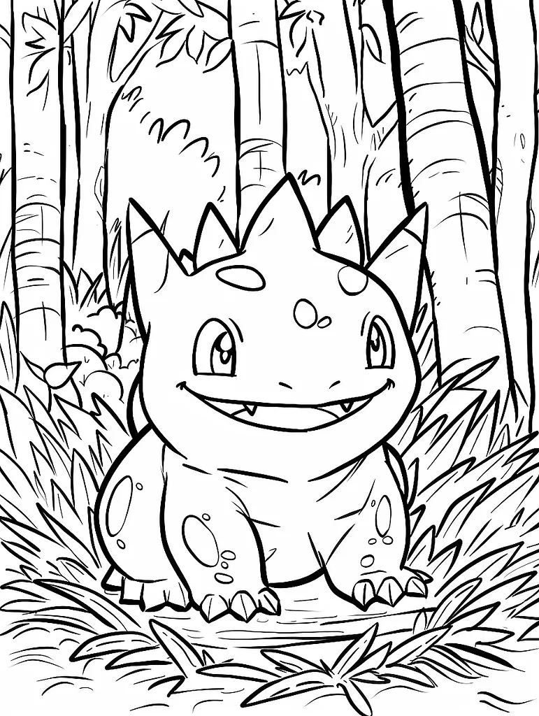 Nidoran ♀ Coloring Page with Forest Background 2