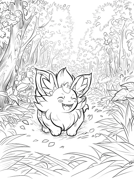 Clefable Pokemon Coloring Page in Forest - 2