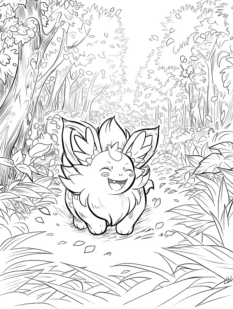 Clefable Pokemon Coloring Page in Forest 3