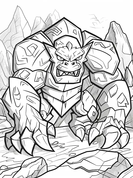 Fierce Golem Pokemon in Rocky Landscape Coloring Page - 3