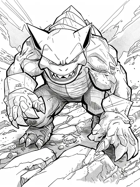 Fierce Golem Pokemon in Rocky Landscape Coloring Page - 2