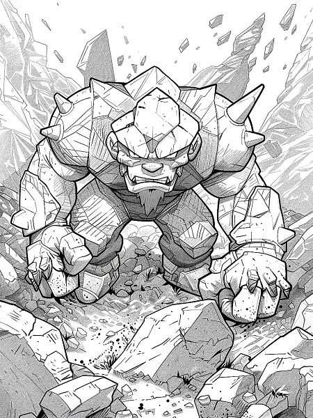 Fierce Golem Pokemon in Rocky Landscape Coloring Page - 0