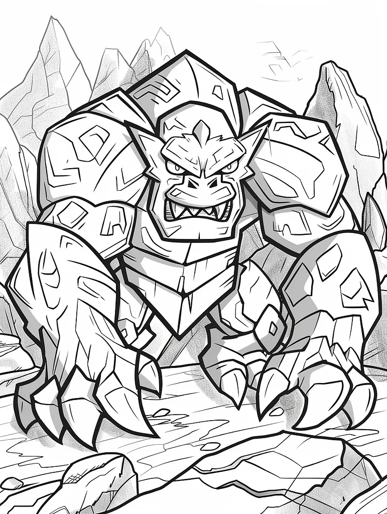 Fierce Golem Pokemon in Rocky Landscape Coloring Page 4