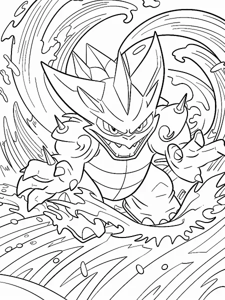 Kingler Pokemon Coloring Page with Ocean Waves Background - 0