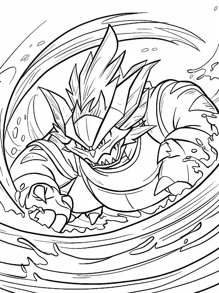 Kingler Pokemon Coloring Page with Ocean Waves Background - 1