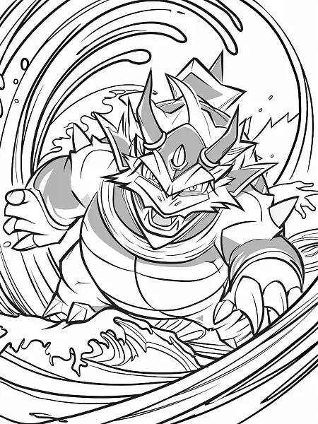 Kingler Pokemon Coloring Page with Ocean Waves Background - 2