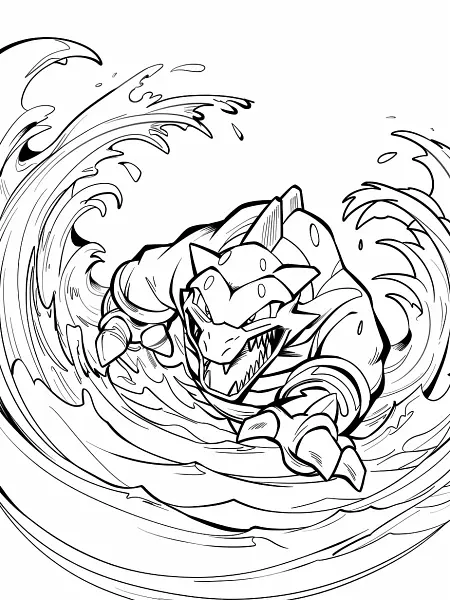 Kingler Pokemon Coloring Page with Ocean Waves Background - 3