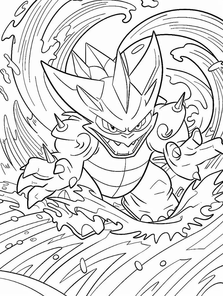 Kingler Pokemon Coloring Page with Ocean Waves Background