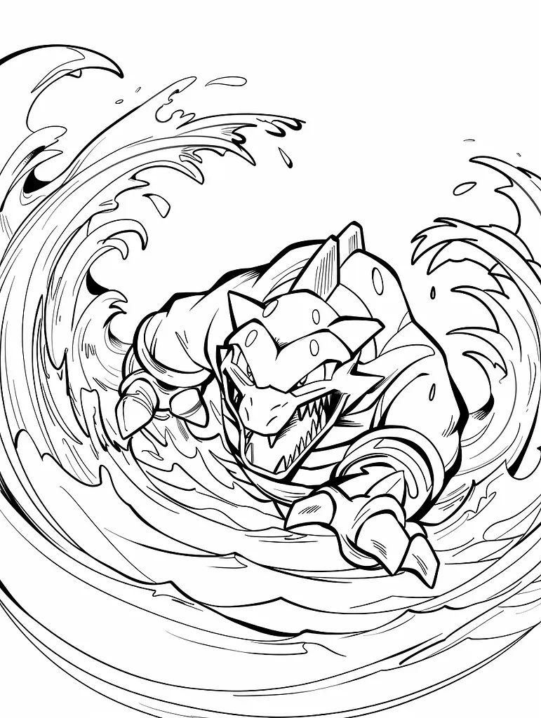 Kingler Pokemon Coloring Page with Ocean Waves Background 4