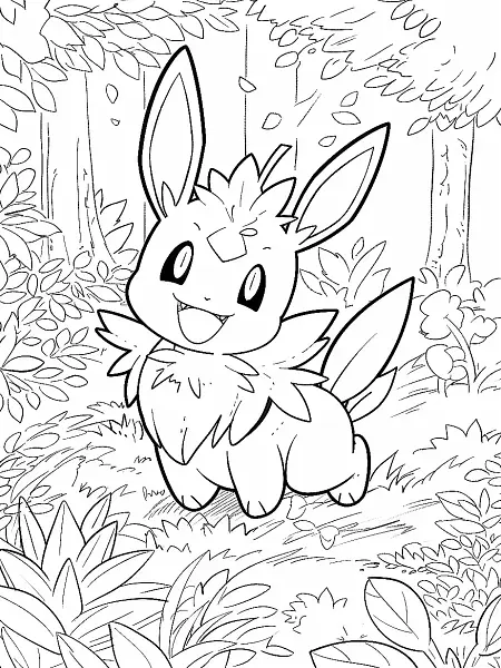 Bayleef Pokemon in a Joyful Forest Scene