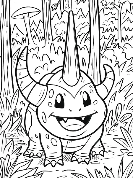 Happy Rhyhorn in the Forest Coloring Page - 2