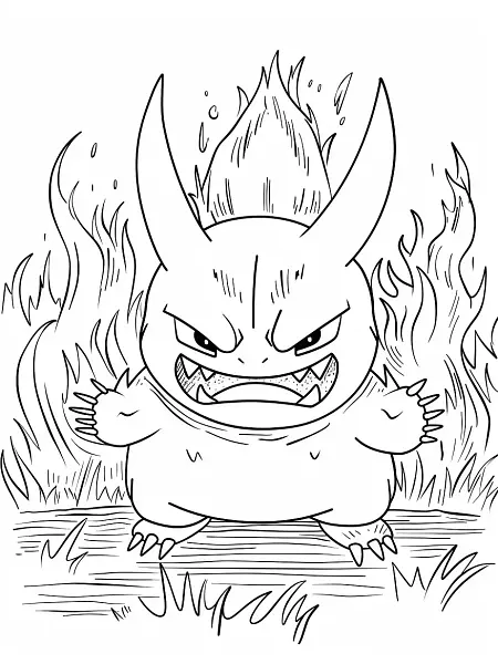 Magmar Pokemon Coloring Page with Fiery Background - 3